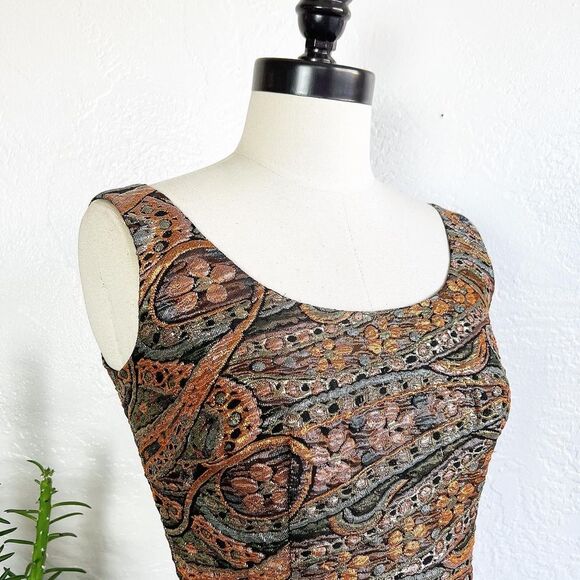 METALLIC LUREX LAME 60’s 60s Vintage Fitted Cocktail Party Evening Blouse Top S - Picture 2 of 10